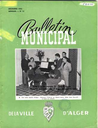 Extrait du bulletin municipal de la ville d'Alger, décembre 1953, mensuel, n° 12